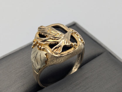 10k 12k Black Hills Gold Heavy 9 gr Onyx Gold Flying Eagle Statement Ring Mens