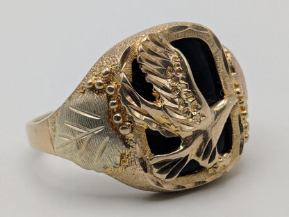 10k 12k Black Hills Gold Heavy 9 gr Onyx Gold Flying Eagle Statement Ring Mens