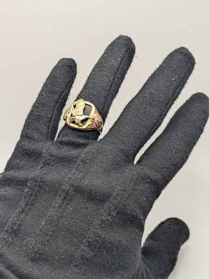 10k 12k Black Hills Gold Heavy 9 gr Onyx Gold Flying Eagle Statement Ring Mens
