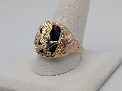 10k 12k Black Hills Gold Heavy 9 gr Onyx Gold Flying Eagle Statement Ring Mens