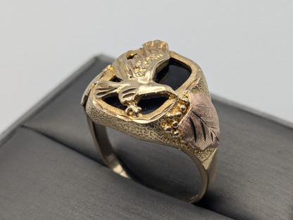 10k 12k Black Hills Gold Heavy 9 gr Onyx Gold Flying Eagle Statement Ring Mens