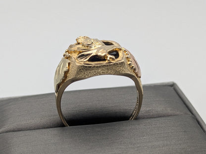 10k 12k Black Hills Gold Heavy 9 gr Onyx Gold Flying Eagle Statement Ring Mens