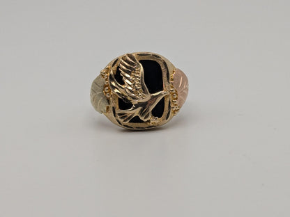 10k 12k Black Hills Gold Heavy 9 gr Onyx Gold Flying Eagle Statement Ring Mens