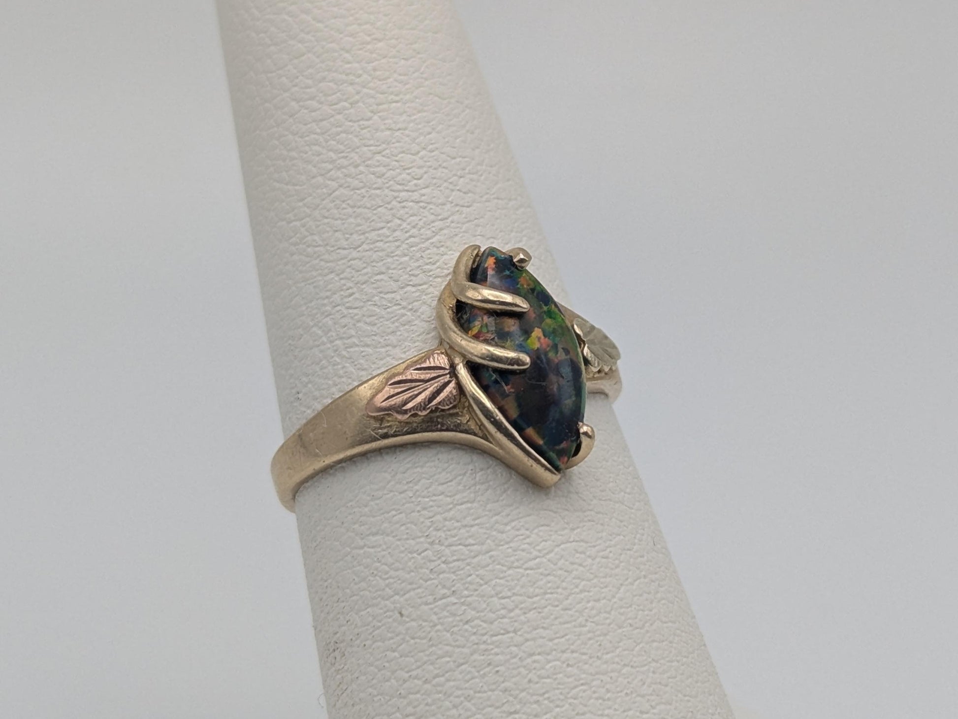 10k Black Hills Gold Fire Opal Vine Ring. Women's Black Hills Trio Gold Opal