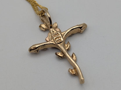 10k Black Hills Gold Rose Cross Silver 925 Christian Pendant w 18k GF Chain