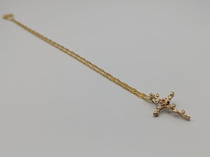 10k Black Hills Gold Rose Cross Silver 925 Christian Pendant w 18k GF Chain