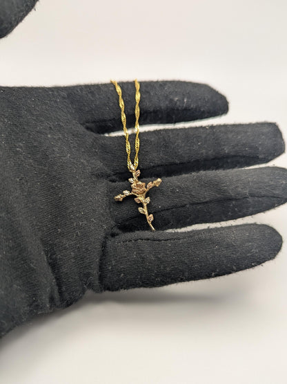 10k Black Hills Gold Rose Cross Silver 925 Christian Pendant w 18k GF Chain