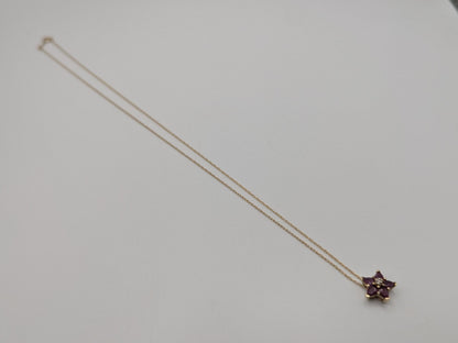 10k Gold Diamond & Ruby Flower Necklace Pendant Yellow Gold Chain