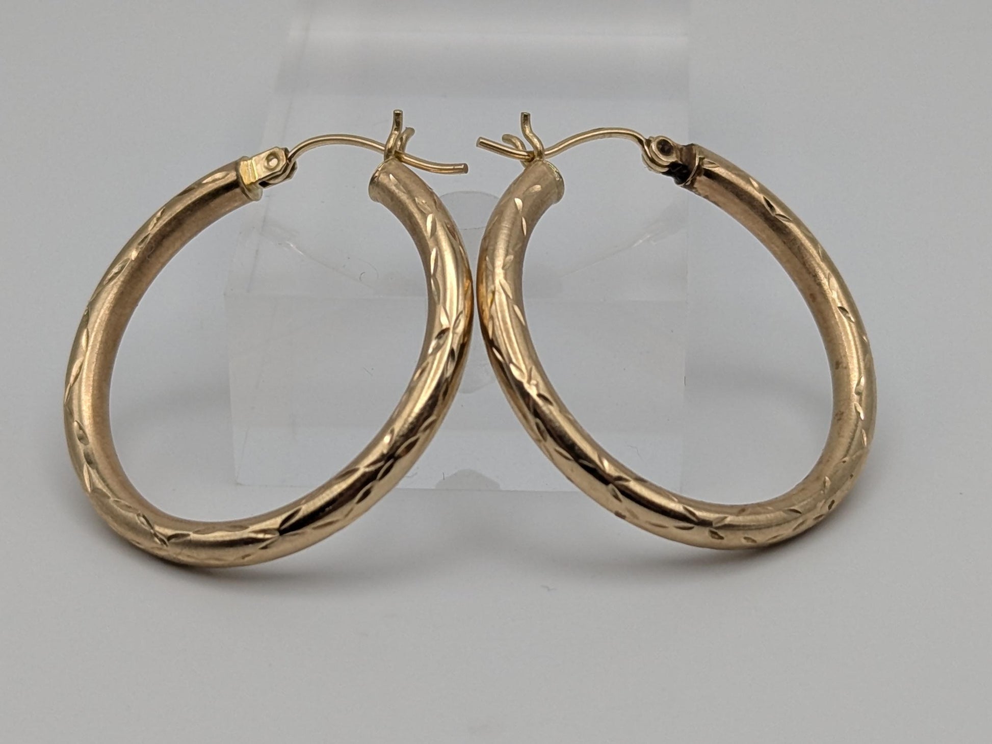 10k Large Vintage Gold Classic Etched Textured Hoop Earrings Gold Hoops Hinged