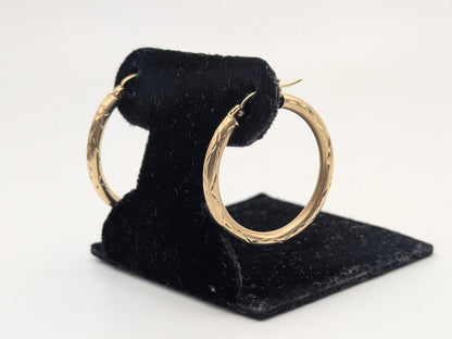 10k Large Vintage Gold Classic Etched Textured Hoop Earrings Gold Hoops Hinged