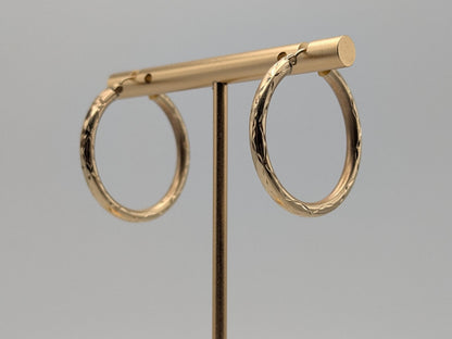 10k Large Vintage Gold Classic Etched Textured Hoop Earrings Gold Hoops Hinged