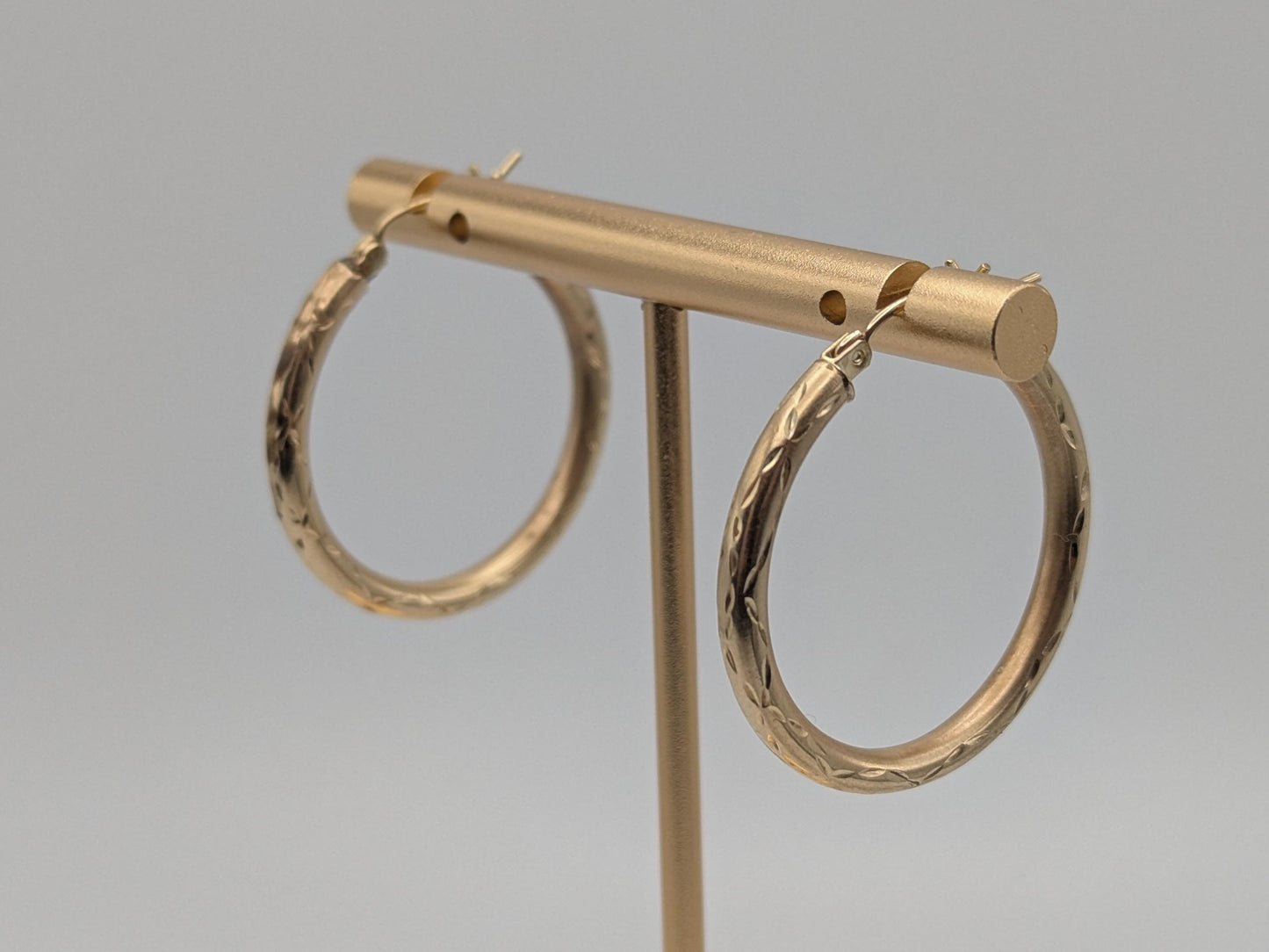 10k Large Vintage Gold Classic Etched Textured Hoop Earrings Gold Hoops Hinged