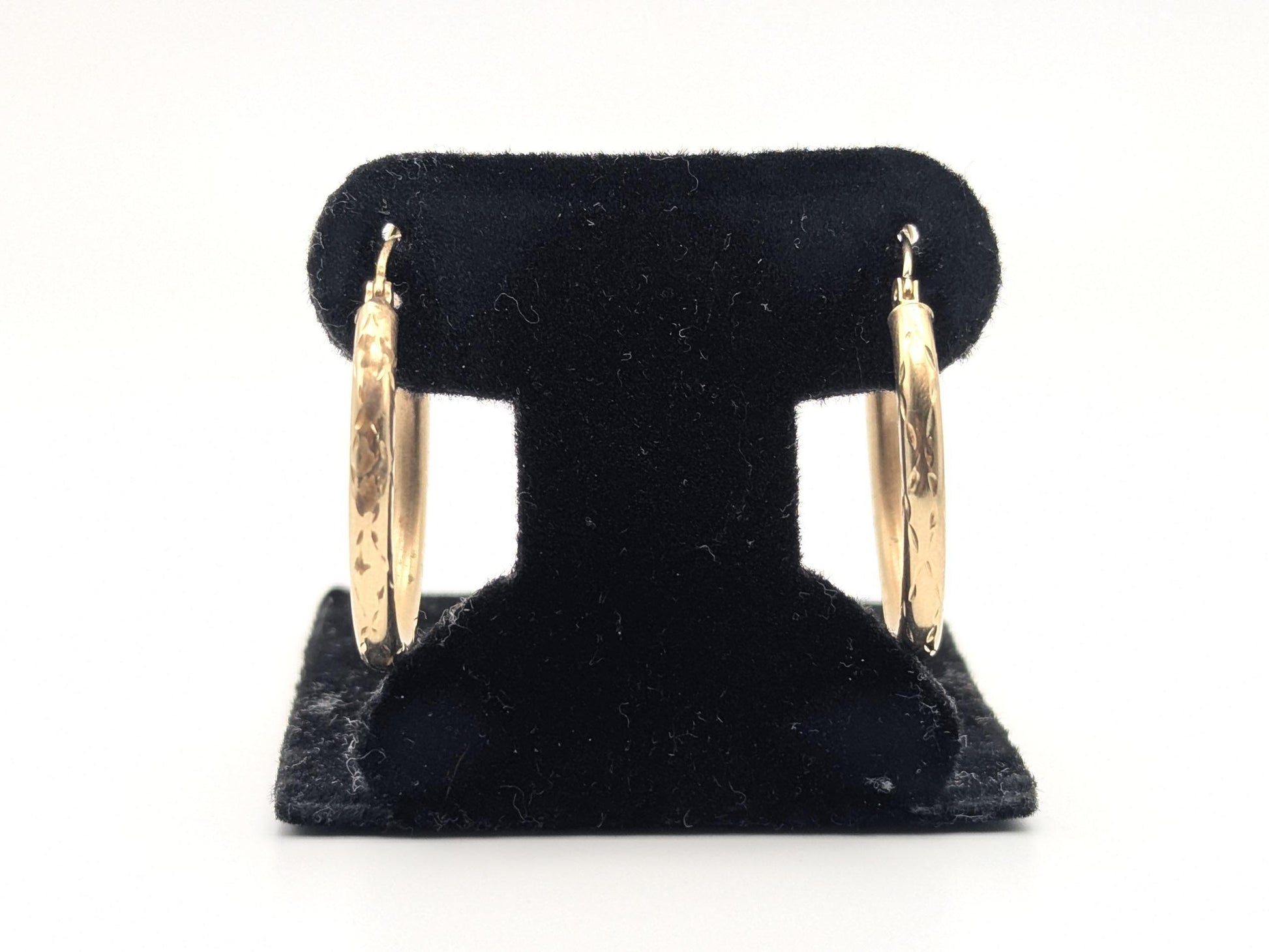 10k Large Vintage Gold Classic Etched Textured Hoop Earrings Gold Hoops Hinged