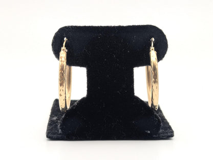 10k Large Vintage Gold Classic Etched Textured Hoop Earrings Gold Hoops Hinged