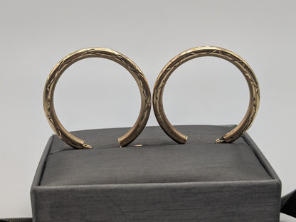 10k Large Vintage Gold Classic Etched Textured Hoop Earrings Gold Hoops Hinged