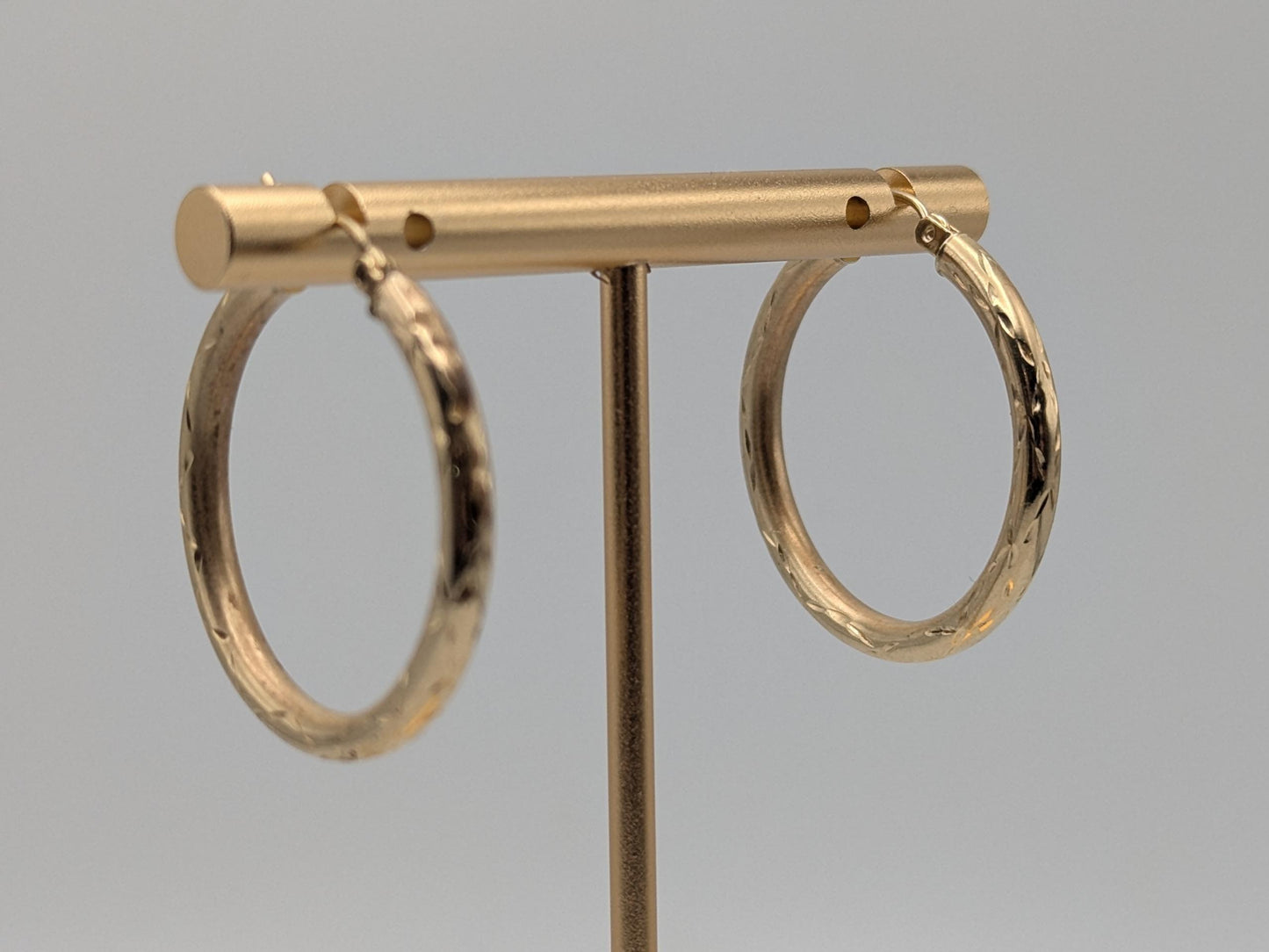 10k Large Vintage Gold Classic Etched Textured Hoop Earrings Gold Hoops Hinged