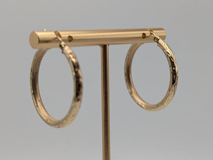 10k Large Vintage Gold Classic Etched Textured Hoop Earrings Gold Hoops Hinged