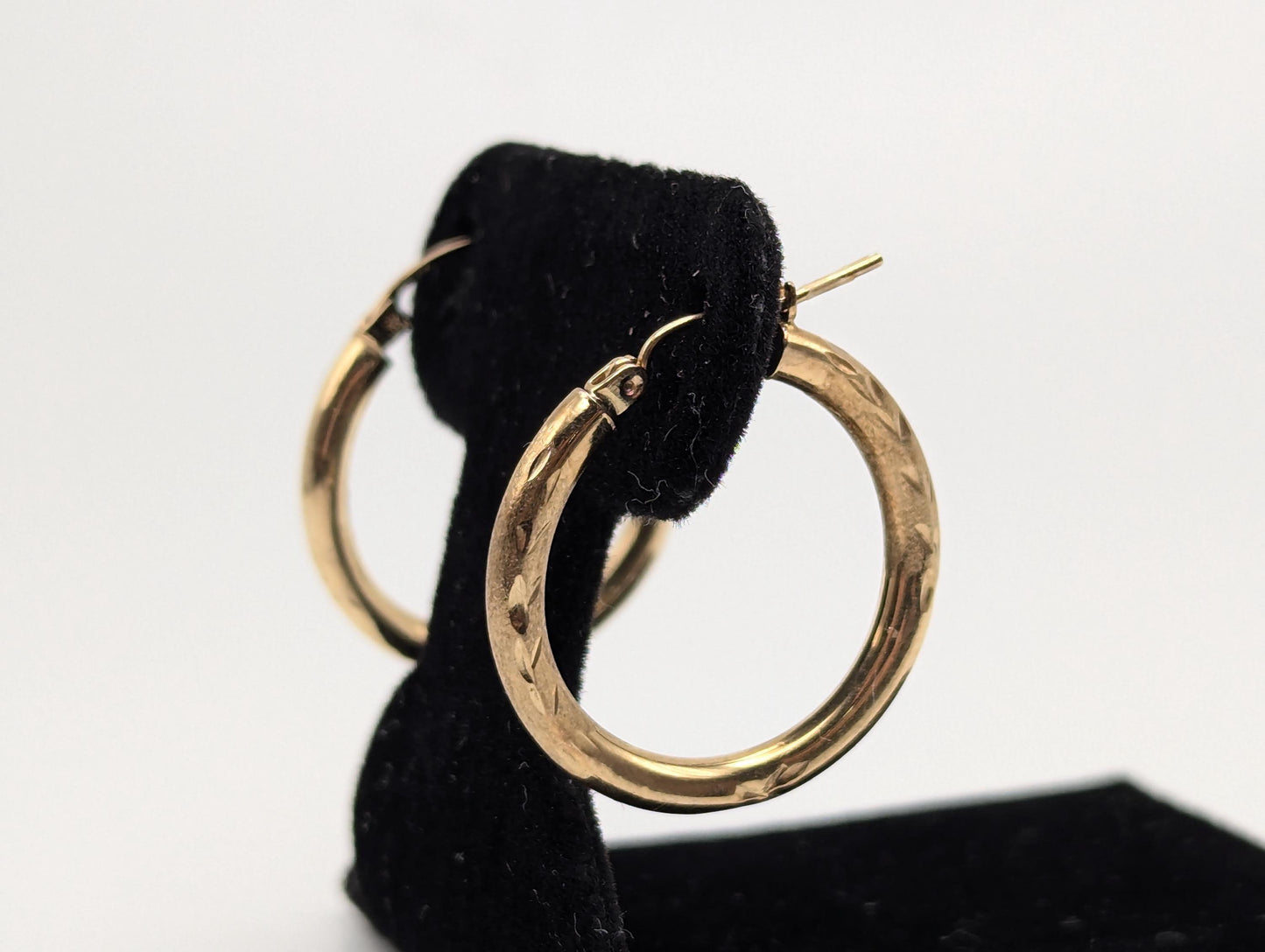 10k Large Vintage Gold Classic Etched Textured Hoop Earrings Gold Hoops Wheat