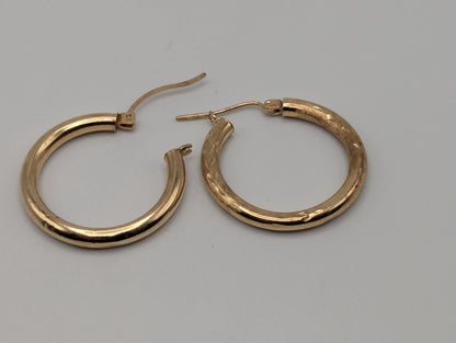 10k Large Vintage Gold Classic Etched Textured Hoop Earrings Gold Hoops Wheat
