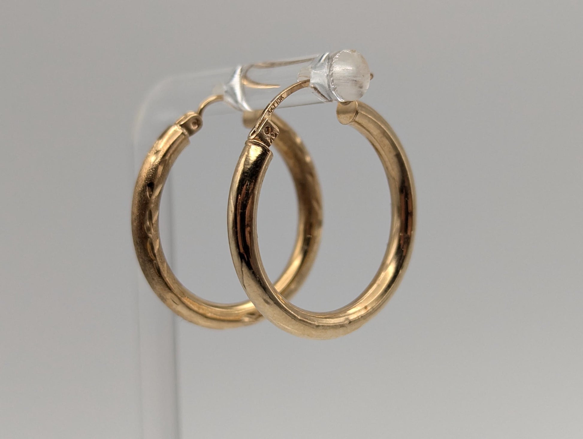 10k Large Vintage Gold Classic Etched Textured Hoop Earrings Gold Hoops Wheat