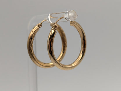 10k Large Vintage Gold Classic Etched Textured Hoop Earrings Gold Hoops Wheat
