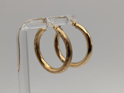 10k Large Vintage Gold Classic Etched Textured Hoop Earrings Gold Hoops Wheat