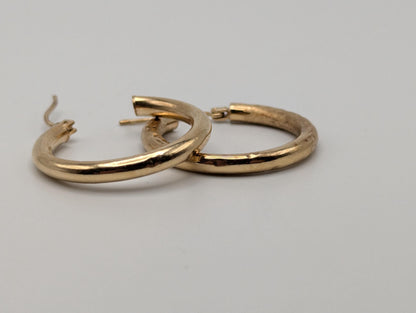 10k Large Vintage Gold Classic Etched Textured Hoop Earrings Gold Hoops Wheat