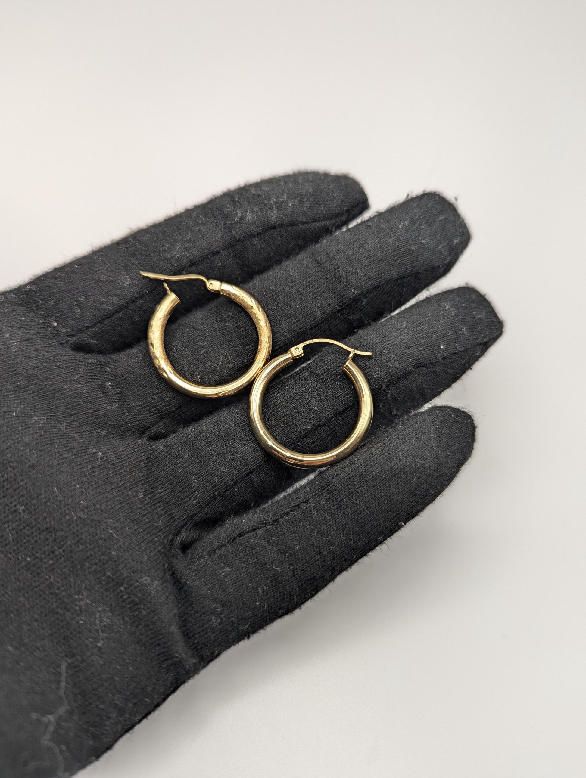 10k Large Vintage Gold Classic Etched Textured Hoop Earrings Gold Hoops Wheat