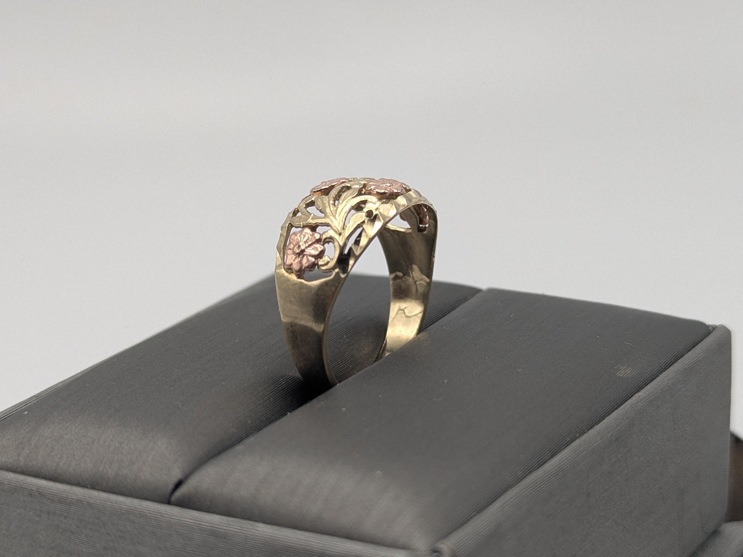 10k Two-Tone Gold Flower Ring Solid Gold Ring Rose Gold Statement Band.