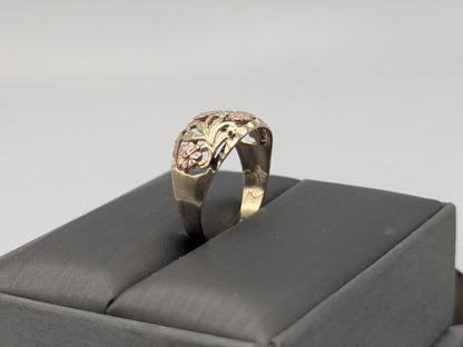 10k Two-Tone Gold Flower Ring Solid Gold Ring Rose Gold Statement Band.
