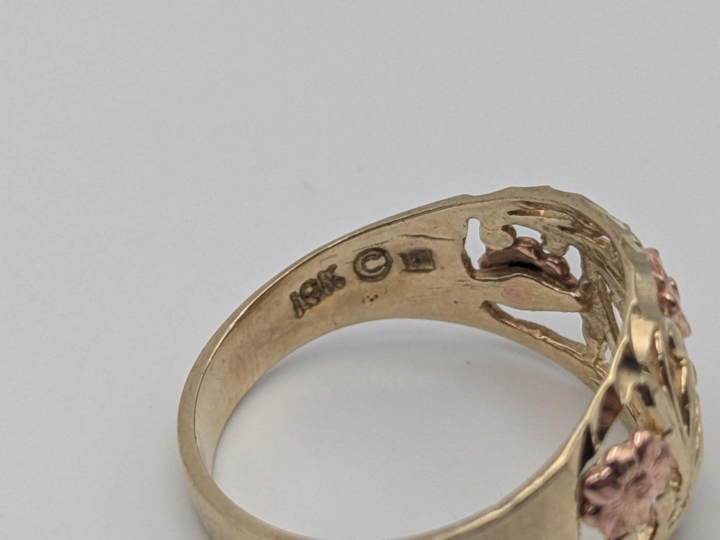 10k Two-Tone Gold Flower Ring Solid Gold Ring Rose Gold Statement Band.