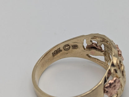 10k Two-Tone Gold Flower Ring Solid Gold Ring Rose Gold Statement Band.