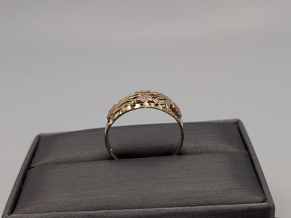 10k Two-Tone Gold Flower Ring Solid Gold Ring Rose Gold Statement Band.
