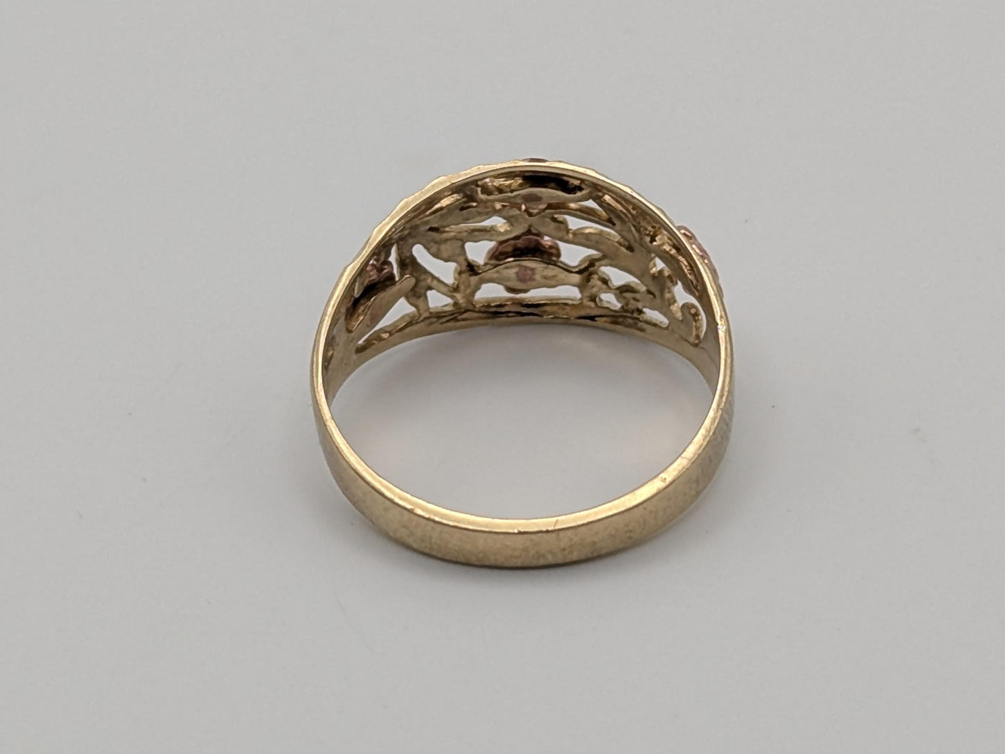 10k Two-Tone Gold Flower Ring Solid Gold Ring Rose Gold Statement Band.