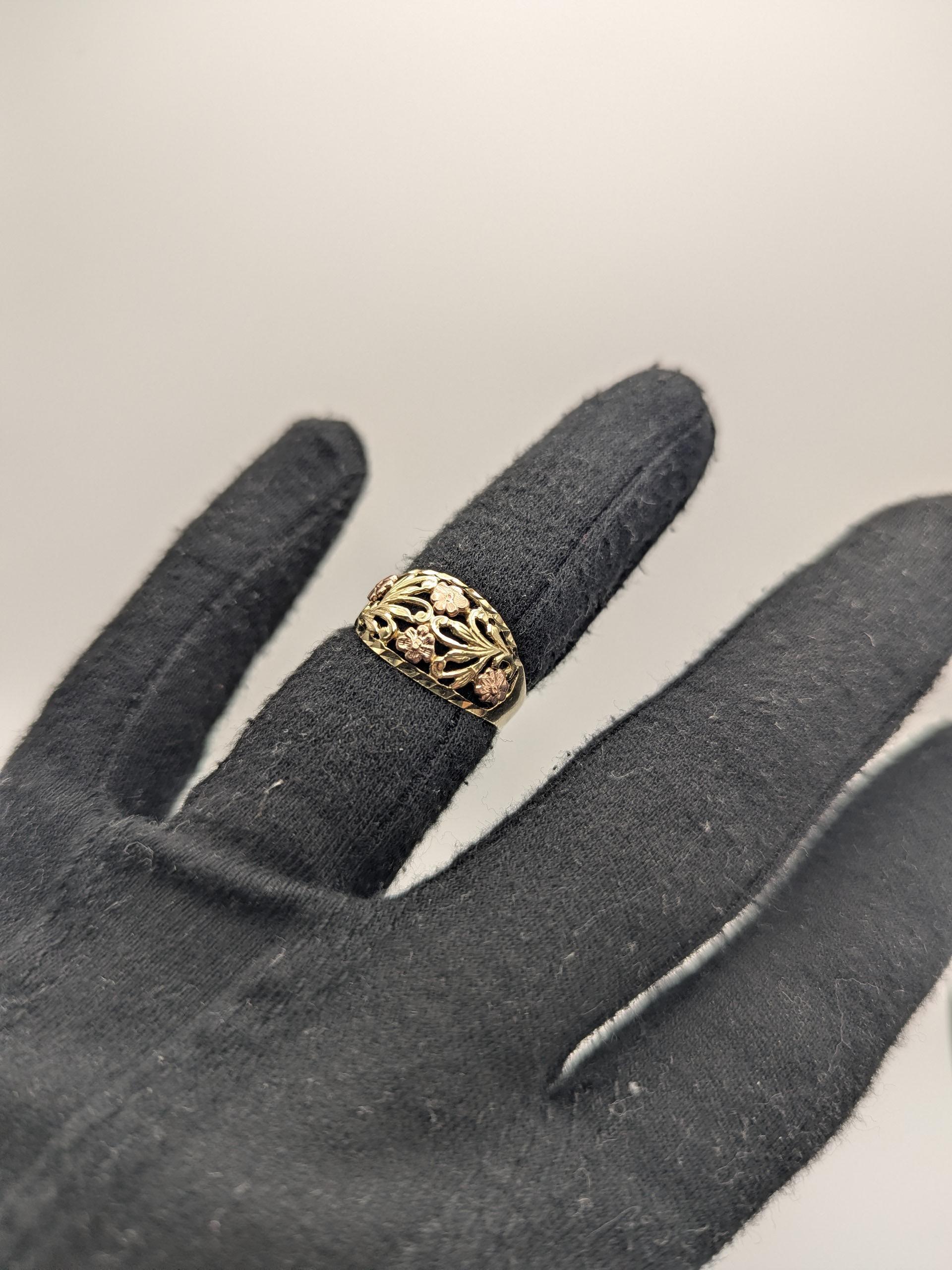 10k Two-Tone Gold Flower Ring Solid Gold Ring Rose Gold Statement Band.