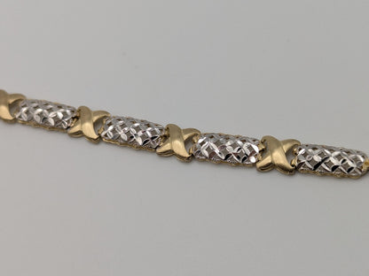 10k Two Tone X Love Bracelet 7" White Yellow Gold Chain X Speciality Two Tone