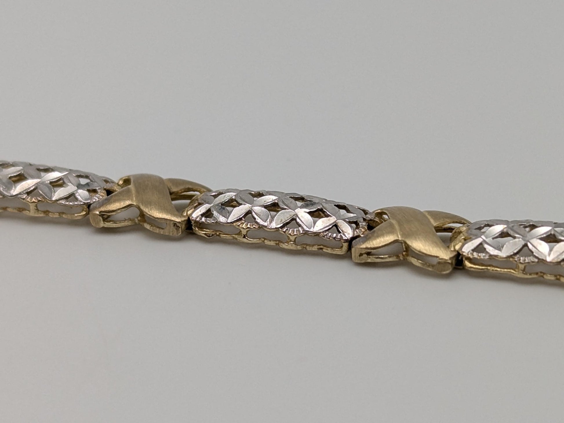 10k Two Tone X Love Bracelet 7" White Yellow Gold Chain X Speciality Two Tone