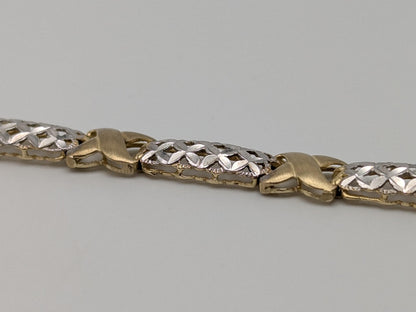 10k Two Tone X Love Bracelet 7" White Yellow Gold Chain X Speciality Two Tone