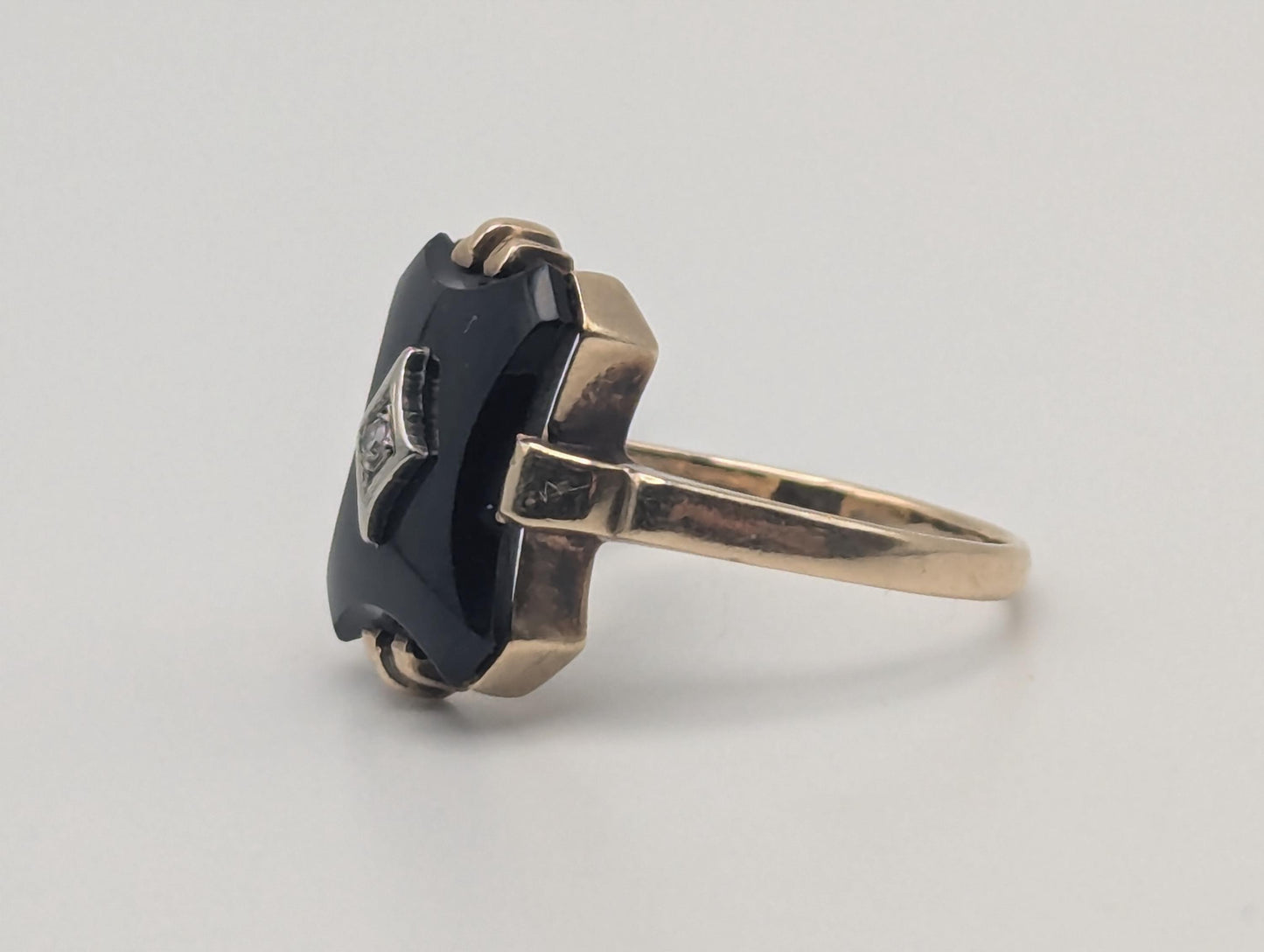10k Vintage Black Onyx Diamond Ring Statement Ring Signet Ring