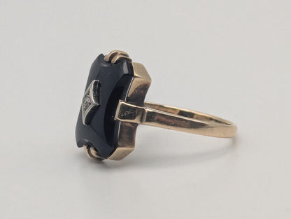 10k Vintage Black Onyx Diamond Ring Statement Ring Signet Ring