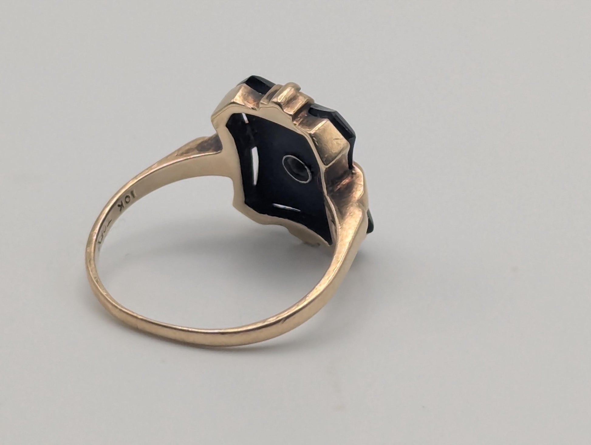 10k Vintage Black Onyx Diamond Ring Statement Ring Signet Ring