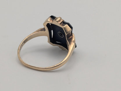 10k Vintage Black Onyx Diamond Ring Statement Ring Signet Ring