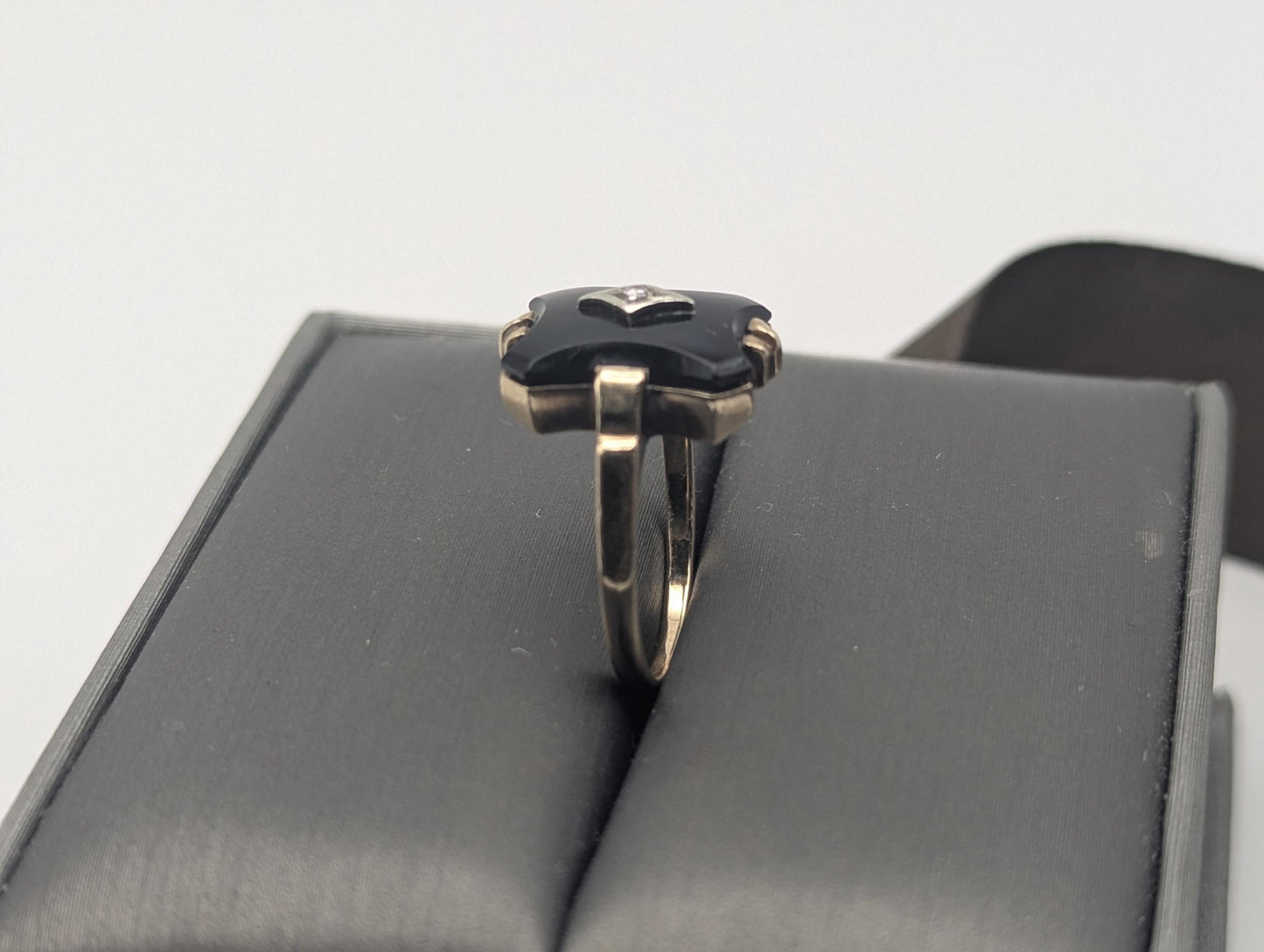 10k Vintage Black Onyx Diamond Ring Statement Ring Signet Ring