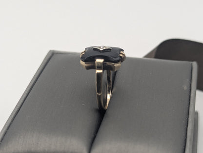 10k Vintage Black Onyx Diamond Ring Statement Ring Signet Ring