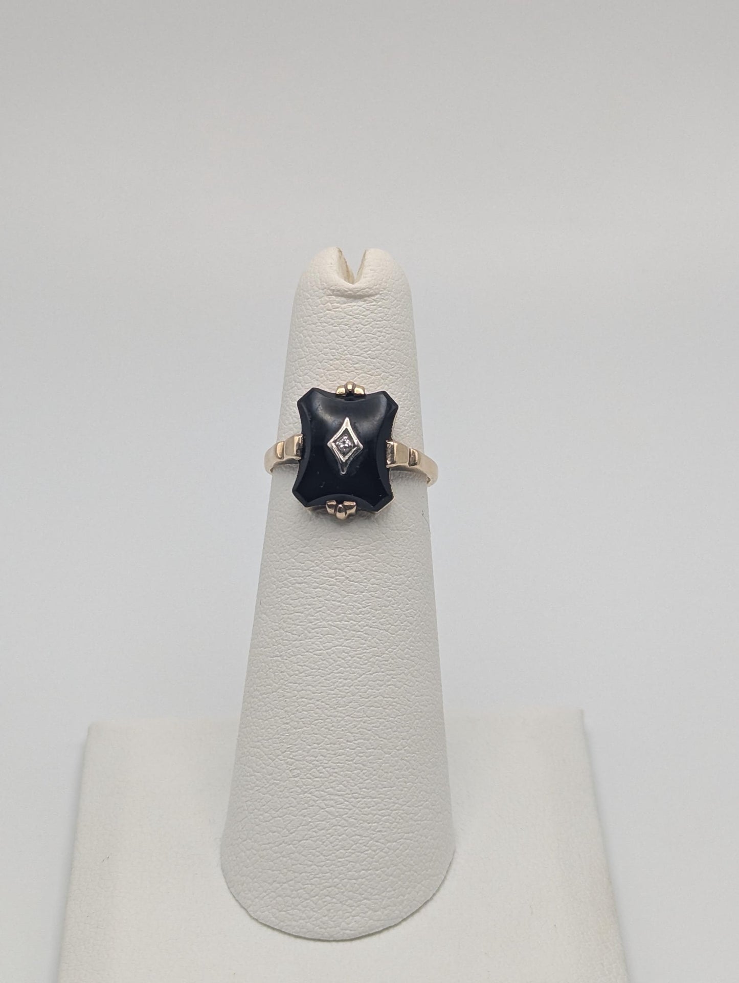 10k Vintage Black Onyx Diamond Ring Statement Ring Signet Ring