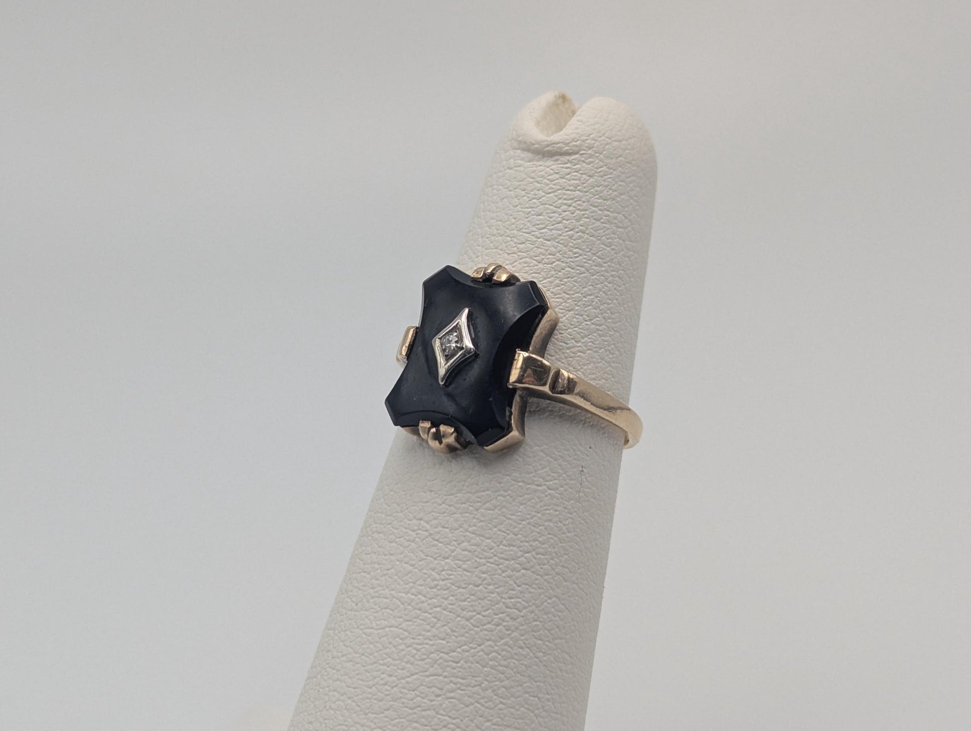 10k Vintage Black Onyx Diamond Ring Statement Ring Signet Ring