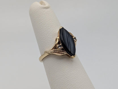 10k Vintage Black Onyx Diamond Ring Statement Ring Signet Ring