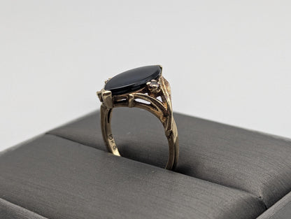 10k Vintage Black Onyx Diamond Ring Statement Ring Signet Ring
