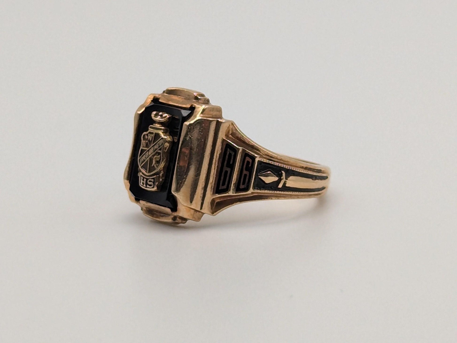 10k Vintage Solid 10k Yellow Gold Onyx  1966 High School Ring. 10k Pinky Ring.