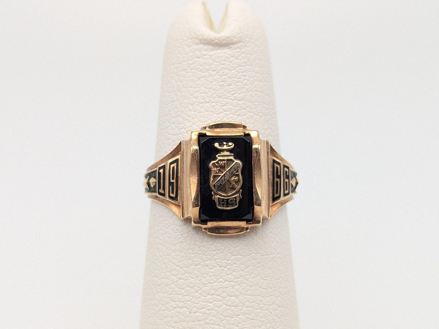 10k Vintage Solid 10k Yellow Gold Onyx  1966 High School Ring. 10k Pinky Ring.
